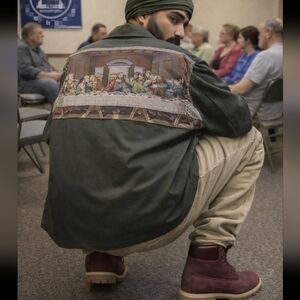 US Military OG 507 Air Force Jacket Da Vinci Last Supper Italy Tapestry Patches